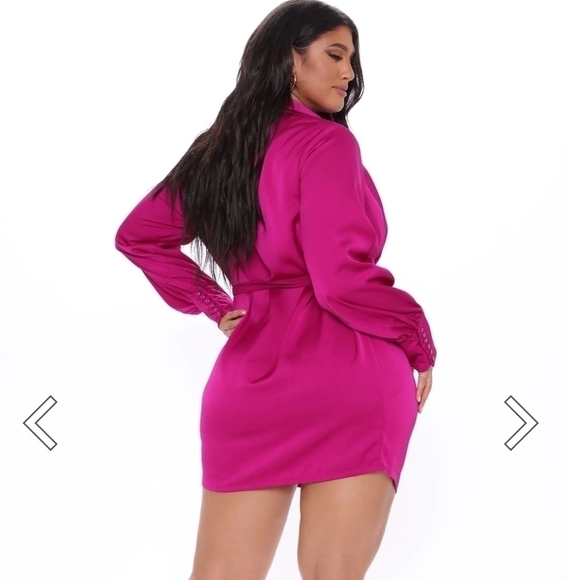 Sexy! Magenta Satin Wrap Dress Deep Neckline Romantic Date Night Concert Y2k - Picture 3 of 12